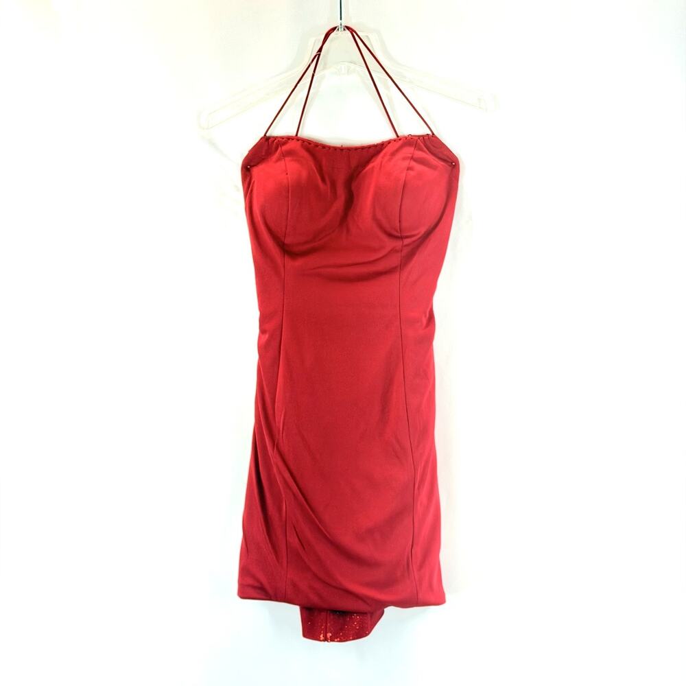 Camille La Vie Red Lace Short Dress Size 8 Spaghetti Straps Fitted Cocktail Prom - Picture 4 of 12
